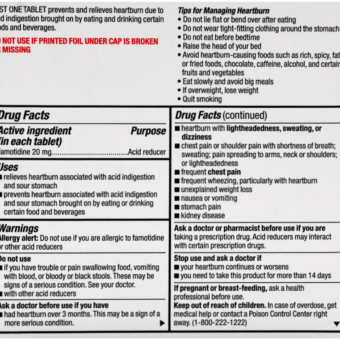 Major Pharmaceuticals Antacid Heartburn Relief Tablets – 30 Count Compare to Pepcid AC®