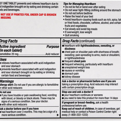 Major Pharmaceuticals Antacid Heartburn Relief Tablets – 30 Count Compare to Pepcid AC®, 1 Bottle