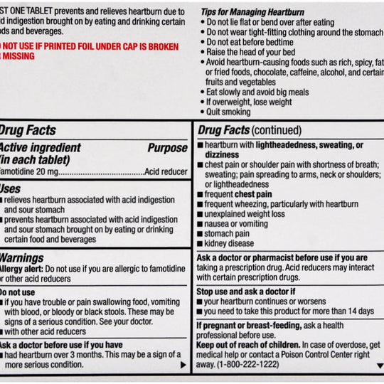 Major Pharmaceuticals Antacid Heartburn Relief Tablets – 30 Count Compare to Pepcid AC®