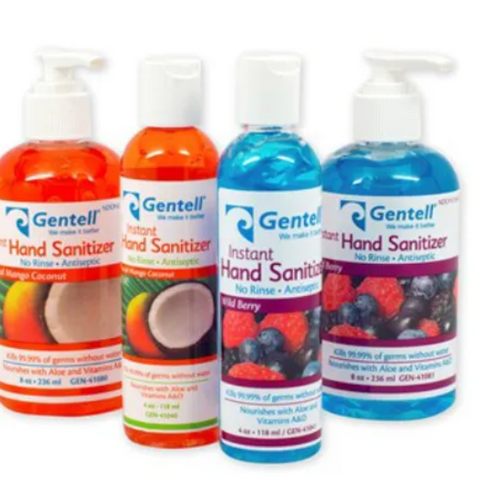 Gentell Instant Hand Sanitizer – Wild Berry or Mango Coconut Scent, 8 oz Pump Bottle (12 per case)