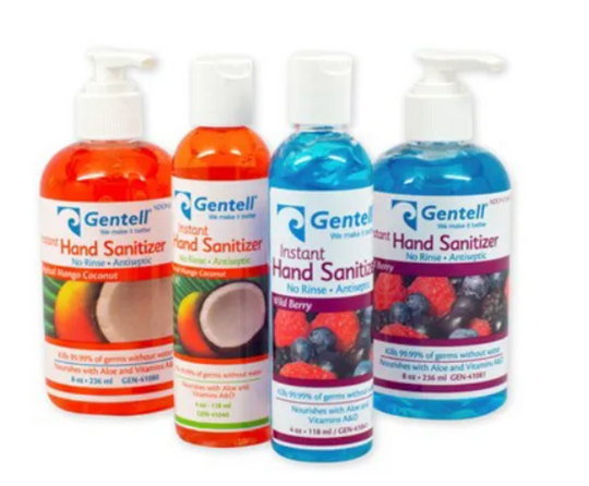 Gentell Instant Hand Sanitizer – Wild Berry or Mango Coconut Scent, 8 oz Pump Bottle (12 per case)