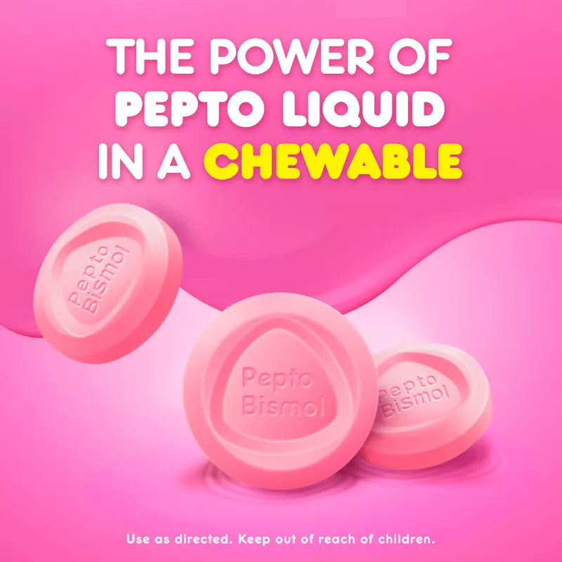 PEPTO-BISMOL Original Chewable Tablets – Upset Stomach Relief, 12 Tablets per Pack