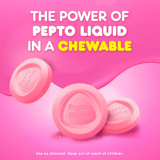 PEPTO-BISMOL Original Chewable Tablets – Upset Stomach Relief, 12 Tablets per Pack