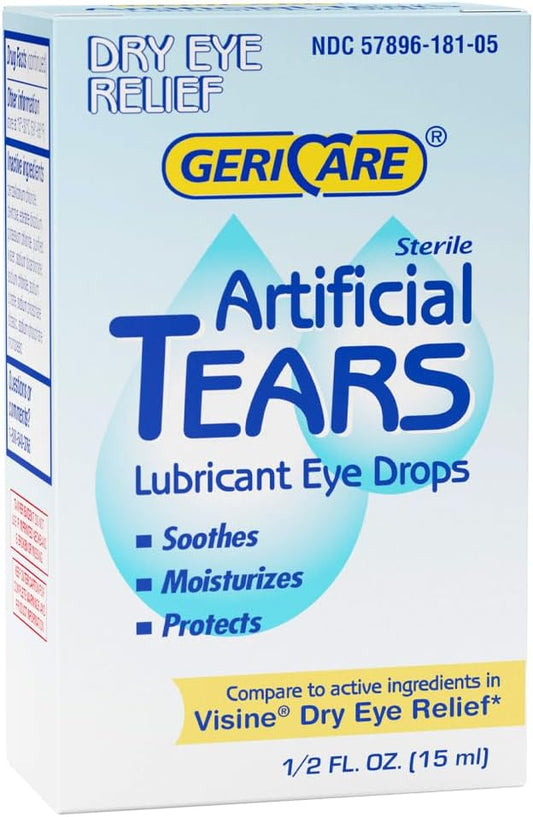 GeriCare Artificial Tears Lubricant Eye Drops – Dry Eye Relief, 0.5 fl oz / 15 mL, 6 Pack