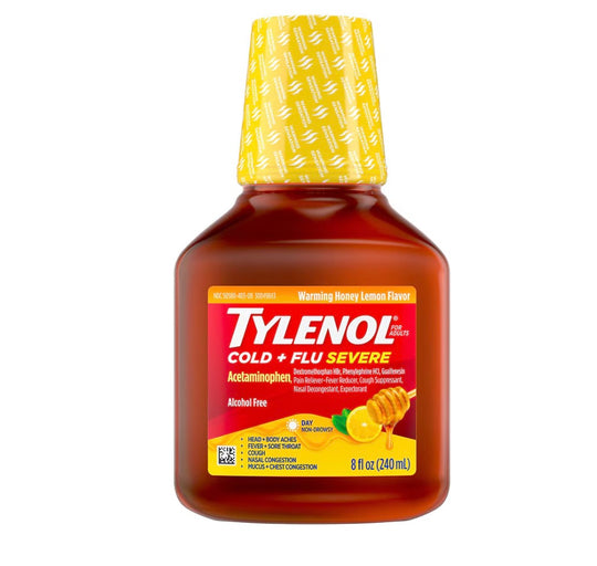 TYLENOL® Cold + Flu Severe Cough & Sore Throat – Extra Strength Daytime Liquid, 8 fl oz