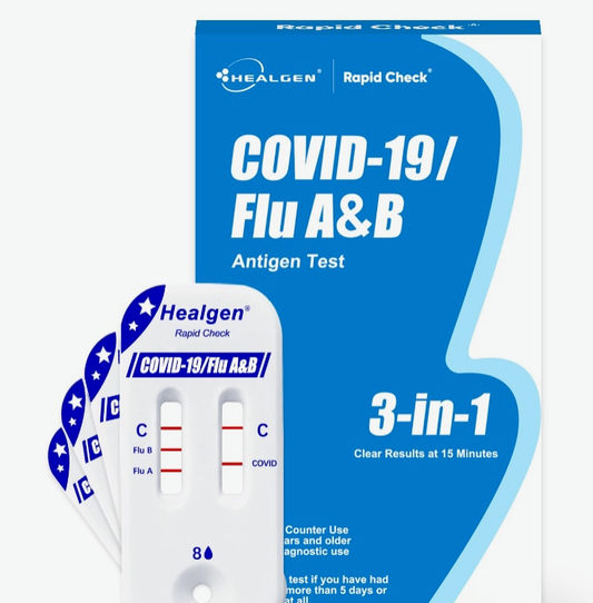Healgen® Rapid Check® COVID-19/Flu A&B Antigen Test OTC / Self-Test, 2-Pack