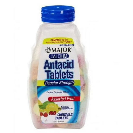 Major Pharmaceuticals Calcium Antacid Tablets – Mixed Fruit Flavor, 500 mg, 150 Tablets