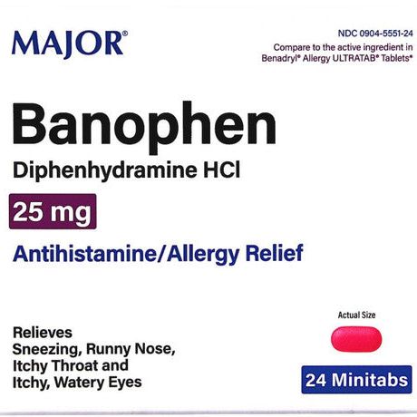 Major Banophen 25 mg Mini-Tabs Compare to Benadryl® Mini-Tabs