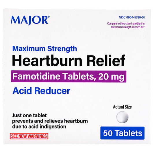 Major Pharmaceuticals Antacid Heartburn Relief Tablets – 30 Count Compare to Pepcid AC®