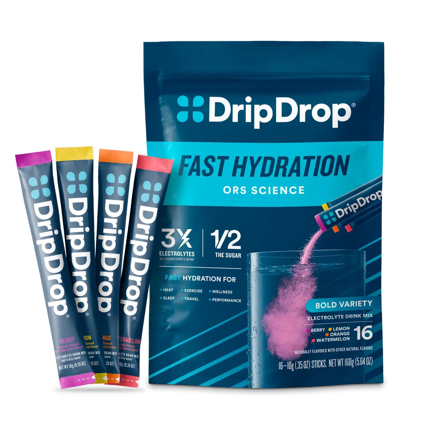 DripDrop electrolyte hydration powder sticks variety pack – vegan & gluten free