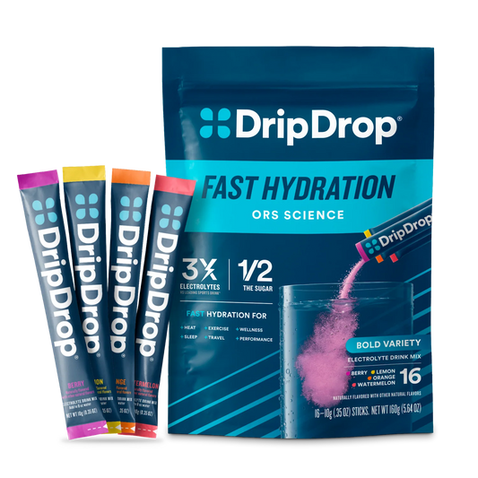 DripDrop electrolyte hydration powder sticks variety pack – vegan & gluten free