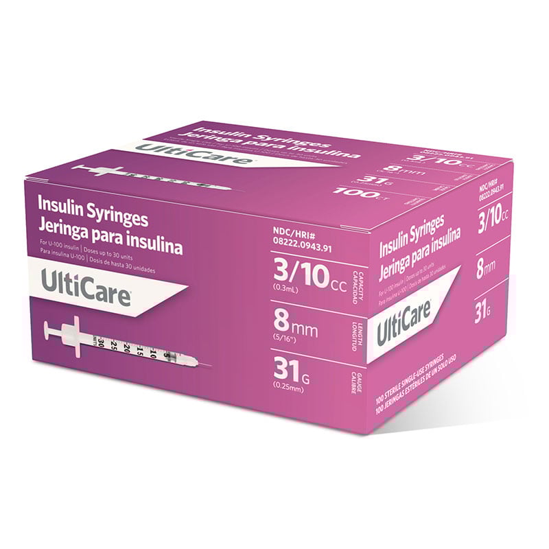 UltiMed® UltiCare™ Insulin Syringes – Box of 100
