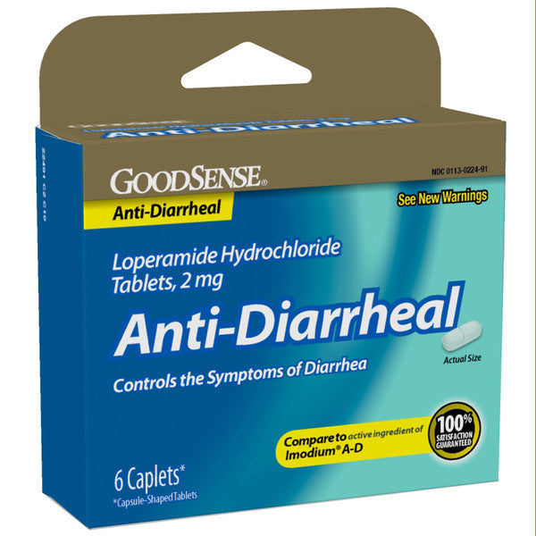 Good Sense Anti-Diarrheal 2 mg tablets 6 count pack of 6 boxes for wellness vending machines in airports, colleges, and workplaces
